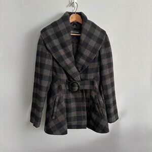 Steve Madden Black And Gray Plaid Pea Coat Size S